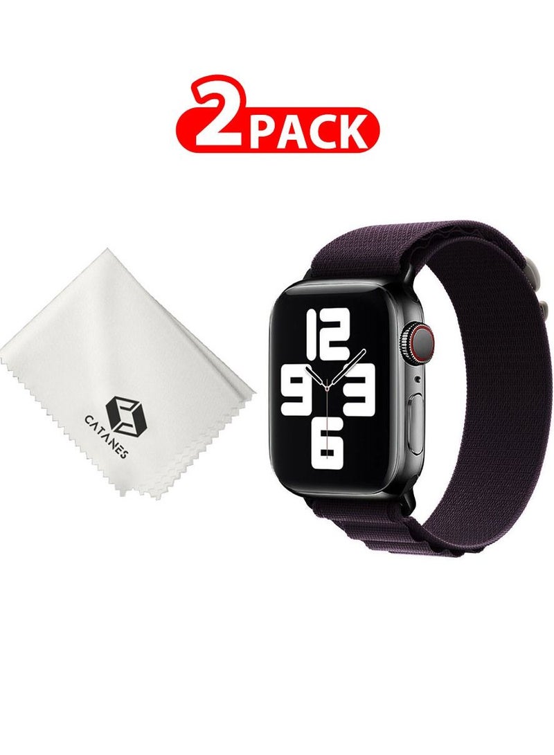 CATANES 2 Packs Of Apple Watch Band and Microfiber Cloth Alpine Loop Band 38mm 40mm 41mm Women Men Adjustable With Metal G-Hook Strap For iWatch Series 7/SE/6/5/4/3/2/1 Dark Purple - Image 1
