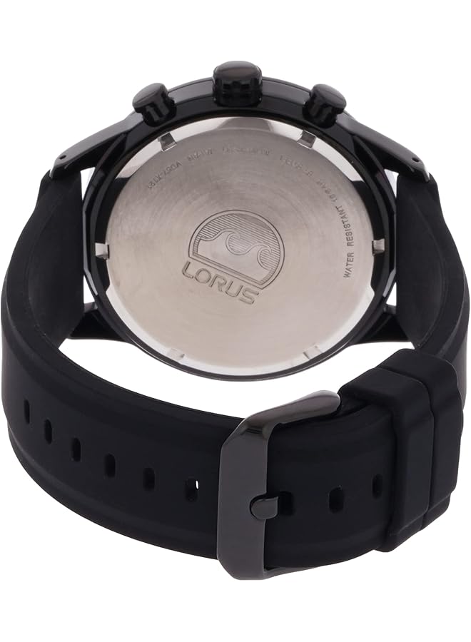 لوراس Rm337Ex9 ساعة رياضية كوارتز كرونوغراف مقاومة للماء حتى عمق 100 متر، مقياس سرعة الدوران، حزام سيليكون أسود وأزرق - Image 2