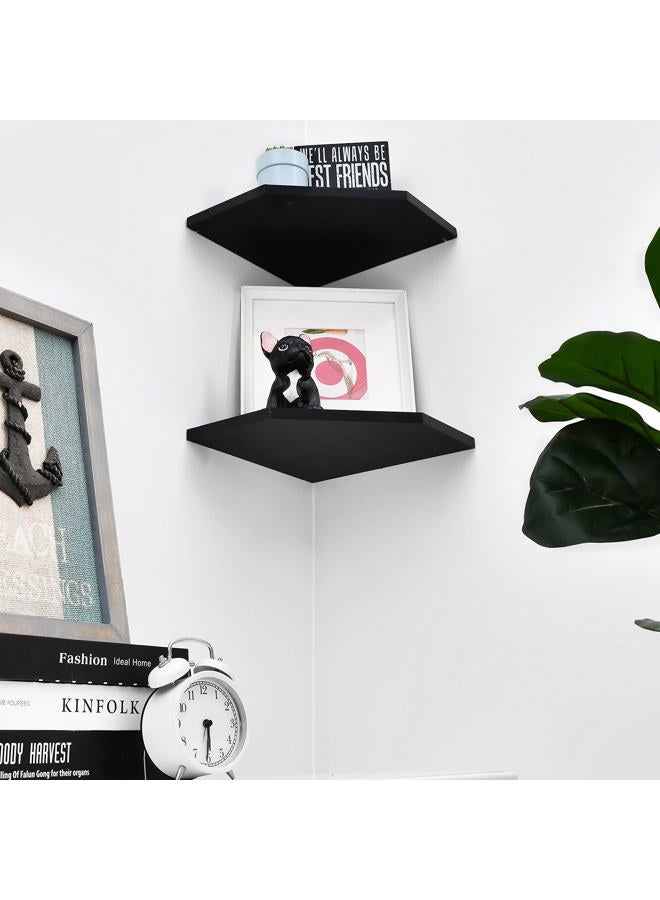 WELLAND 12-Inch Black Floating Corner Shelves Set of 2, Wall Mounted Storage Shelf for Bedroom, Living Room, Bathroom, Display Shelf for Small Plant, Photo Frame, Toys, Black - Image 3