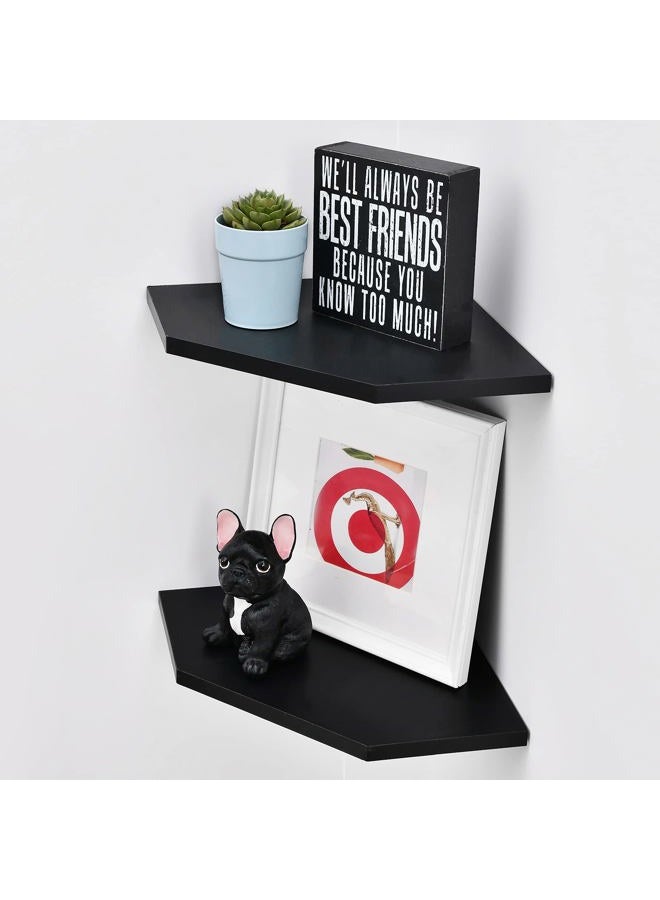 WELLAND 12-Inch Black Floating Corner Shelves Set of 2, Wall Mounted Storage Shelf for Bedroom, Living Room, Bathroom, Display Shelf for Small Plant, Photo Frame, Toys, Black - Image 1