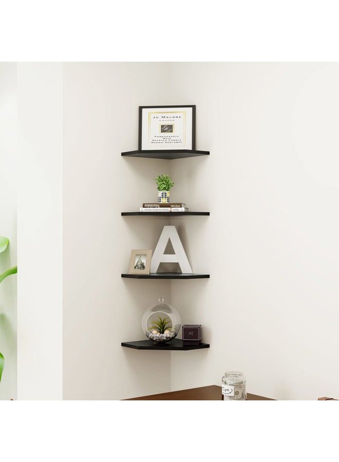 WELLAND 12-Inch Black Floating Corner Shelves Set of 2, Wall Mounted Storage Shelf for Bedroom, Living Room, Bathroom, Display Shelf for Small Plant, Photo Frame, Toys, Black - Image 2