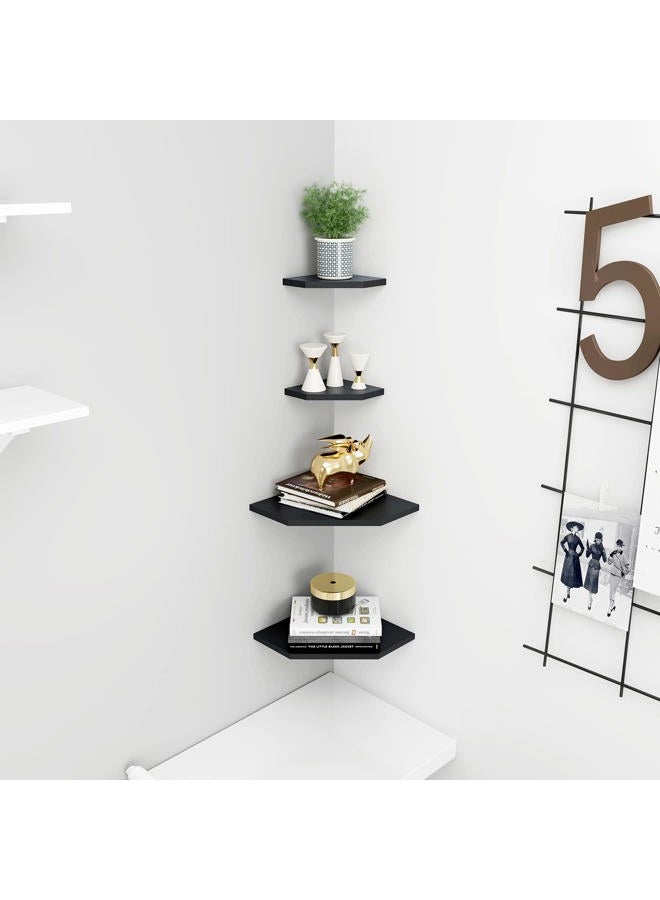 WELLAND 12-Inch Black Floating Corner Shelves Set of 2, Wall Mounted Storage Shelf for Bedroom, Living Room, Bathroom, Display Shelf for Small Plant, Photo Frame, Toys, Black - Image 4