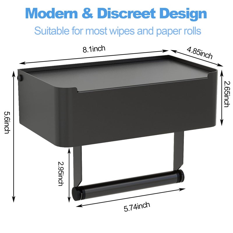 JUYSON Toilet Paper Holder with Shelf, Flushable Wipes Dispenser Fits for Bathroom Wipe Storage, Keep Your Wipes Hidden Out of Sight - SUS304 Stainless Steel Wall Mount Organizer (Matte Black) - Image 2
