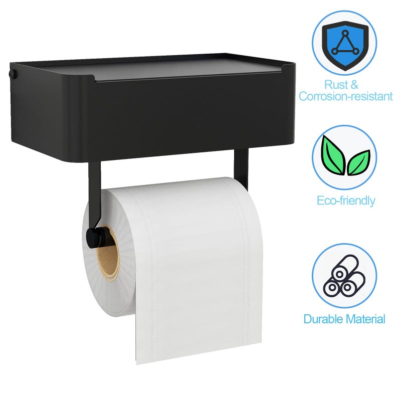 JUYSON Toilet Paper Holder with Shelf, Flushable Wipes Dispenser Fits for Bathroom Wipe Storage, Keep Your Wipes Hidden Out of Sight - SUS304 Stainless Steel Wall Mount Organizer (Matte Black) - Image 5