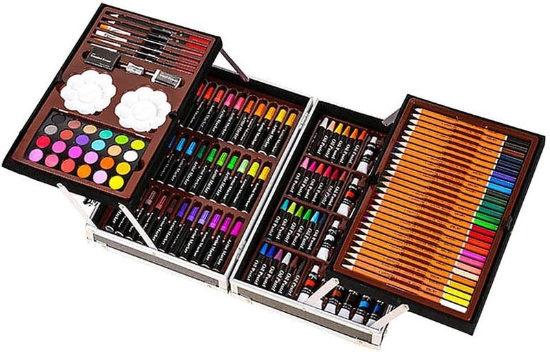 AMINAC Art Set 145pcs with Portable Aluminum Box Professional Artists Drawing Set for Kids Teens and Adults Includeing Colored Pencils Watercolor Paints Oil Pastels - Image 1