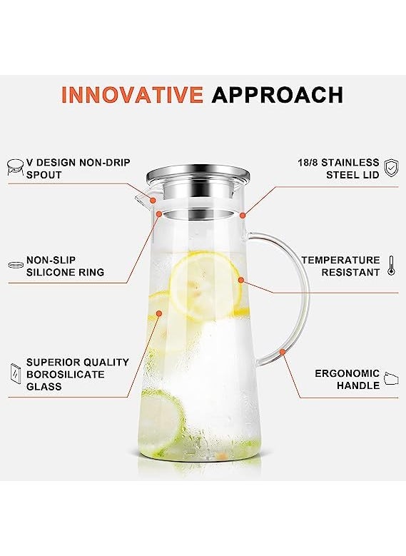 KELVEE KELVEE Borosilicate Glass Water jug with Stainless Steel lid for Juice Water iced Tea Pitcher Tea Carafe hot Glass Pitcher and Sun Tea jar Clear 13 L  - Image 4
