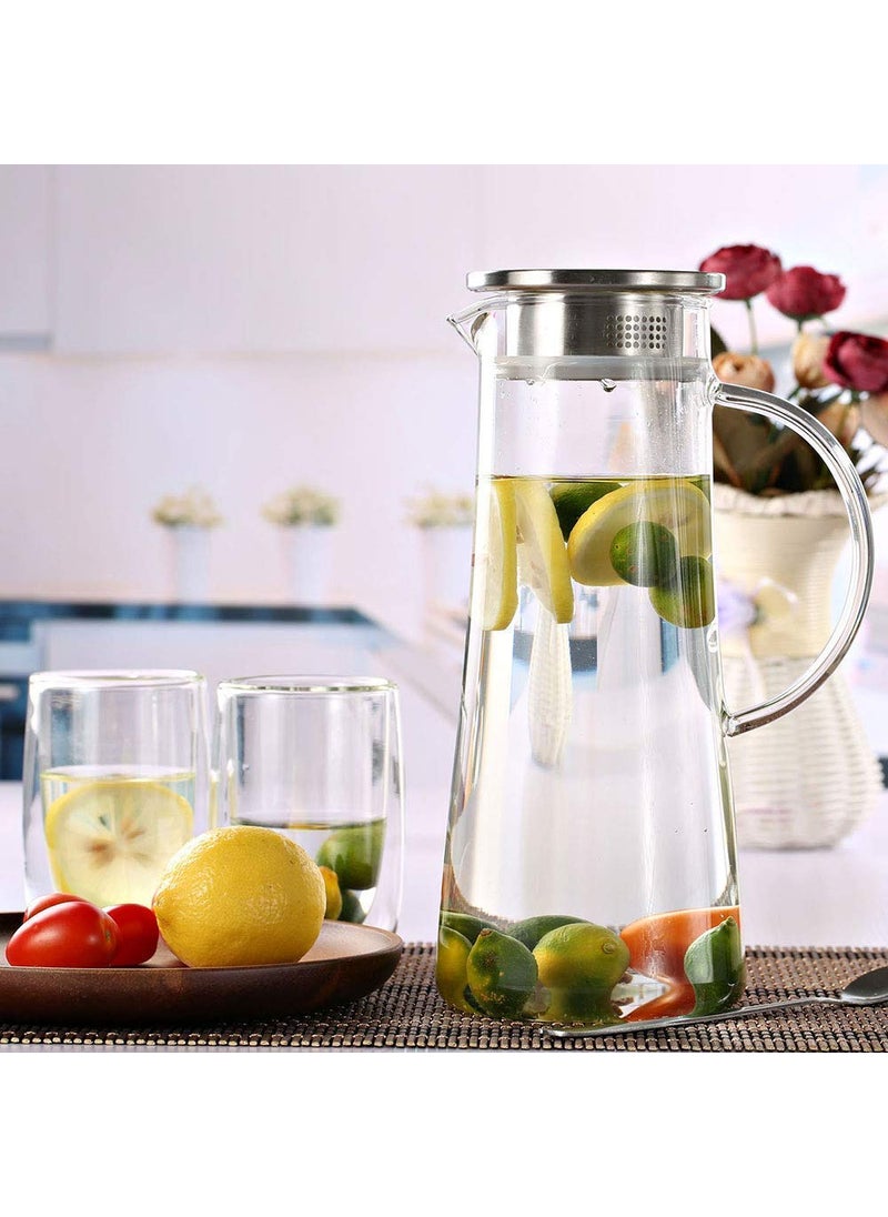 KELVEE KELVEE Borosilicate Glass Water jug with Stainless Steel lid for Juice Water iced Tea Pitcher Tea Carafe hot Glass Pitcher and Sun Tea jar Clear 13 L  - Image 1