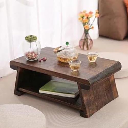 Crysellewoods Foldable Antique Coffee Table,Japanese Floor Tea Table,Laptop,Multifunctional Low Table,Suitable for Sitting On The Floor, LightweightSheesham Wood (Style 1, 50 * 30 * 20CM) - Image 1