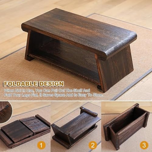 Crysellewoods Foldable Antique Coffee Table,Japanese Floor Tea Table,Laptop,Multifunctional Low Table,Suitable for Sitting On The Floor, LightweightSheesham Wood (Style 1, 50 * 30 * 20CM) - Image 4