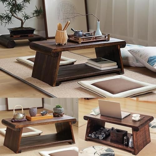 Crysellewoods Foldable Antique Coffee Table,Japanese Floor Tea Table,Laptop,Multifunctional Low Table,Suitable for Sitting On The Floor, LightweightSheesham Wood (Style 1, 50 * 30 * 20CM) - Image 5