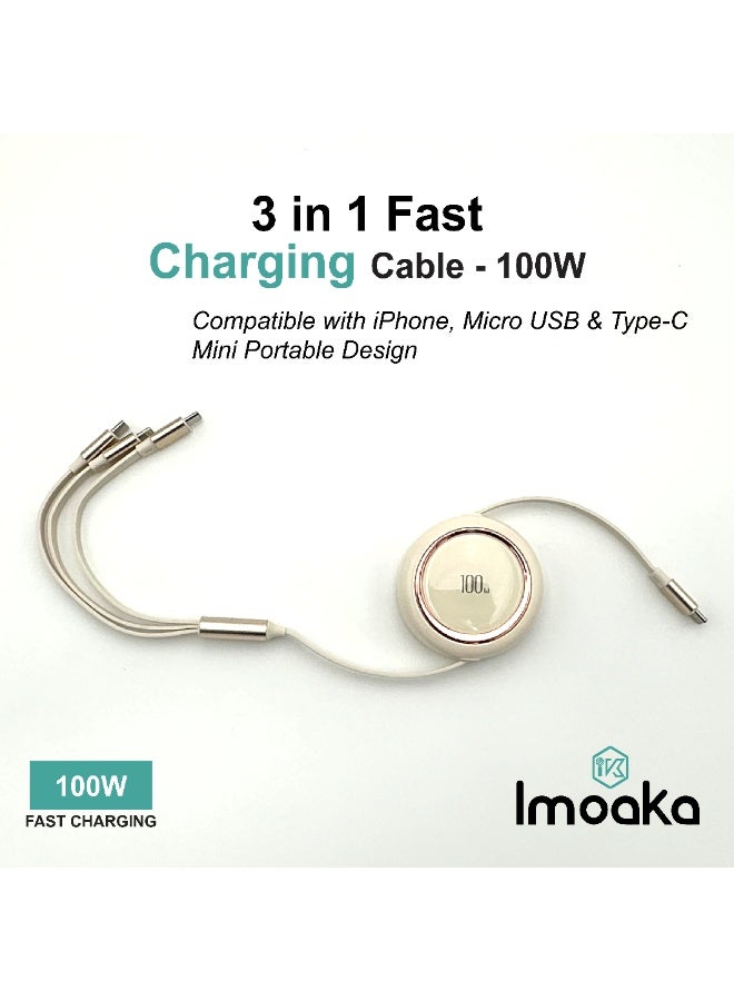 imoaka 3 in 1 Multi USB Retractable Charger Cable,3A Multiple Charging Cord Adapter with iP/USB-C/Micro-USB Port Adapter, Fast Charging Compatible with Cell Phones Tablets Universal Use - Image 1
