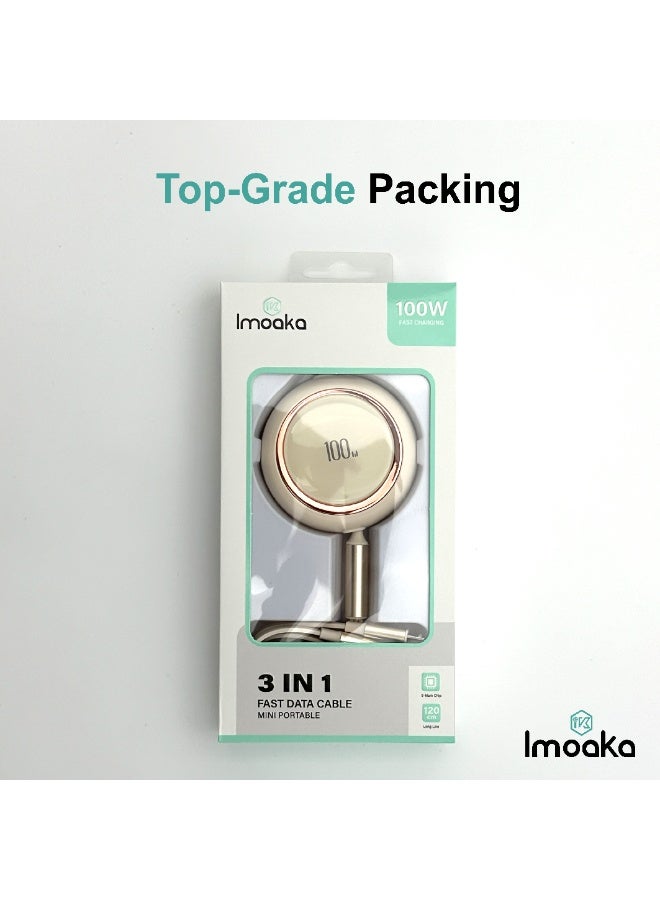 imoaka 3 in 1 Multi USB Retractable Charger Cable,3A Multiple Charging Cord Adapter with iP/USB-C/Micro-USB Port Adapter, Fast Charging Compatible with Cell Phones Tablets Universal Use - Image 3