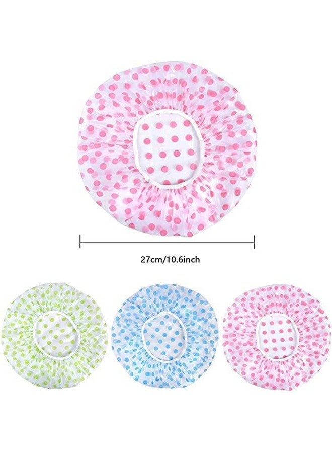 BITTERN 3PCS Shower Caps, Elastic Reusable Waterproof Plastic Shower Cap for Women Ladies Spa Salon (Red+Green+Blue) (MIX COLOUR) - Image 2