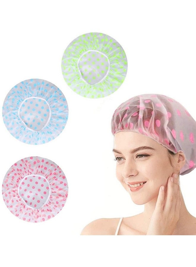 BITTERN 3PCS Shower Caps, Elastic Reusable Waterproof Plastic Shower Cap for Women Ladies Spa Salon (Red+Green+Blue) (MIX COLOUR) - Image 1