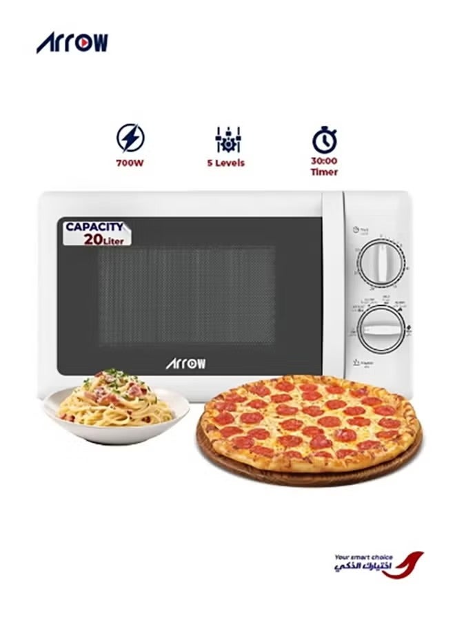 Arrow 20L Mechanical Countertop Microwave Oven, 700W | 5 Power Levels | 2 Years Warranty | Easy-to-Use Mechanical Control | Compact Design for Space Saving | Ideal for Cooking and Heating | Model Name: RO-20MW - Image 1