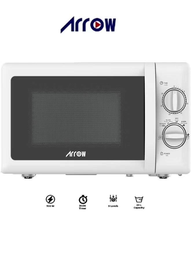 Arrow 20L Mechanical Countertop Microwave Oven, 700W | 5 Power Levels | 2 Years Warranty | Easy-to-Use Mechanical Control | Compact Design for Space Saving | Ideal for Cooking and Heating | Model Name: RO-20MW - Image 5