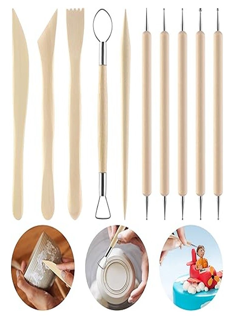 10 Pieces Polymer Clay Tools, Wooden Clay Sculpting Tools Clay Modelling Tools Pottery Tools Kit for Adults Kids Pottery Craft Sculpting Modeling Shaping Carving and Dotting - Image 1