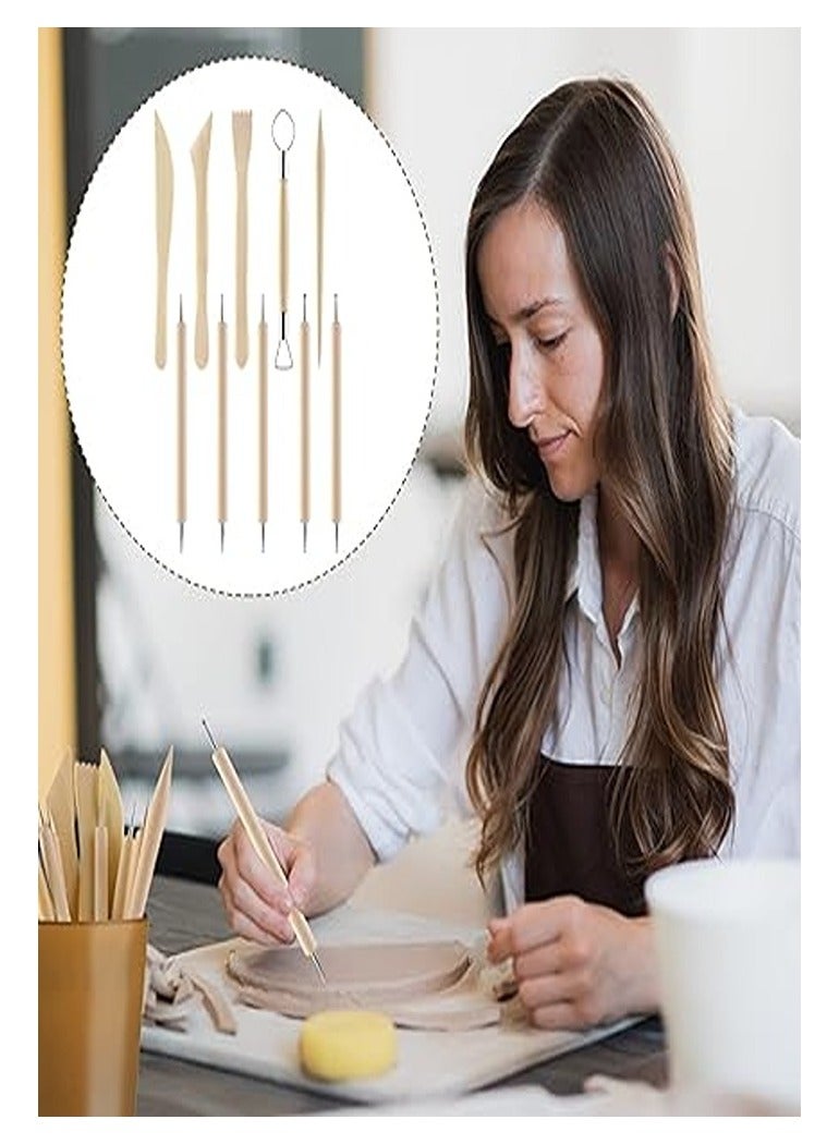 10 Pieces Polymer Clay Tools, Wooden Clay Sculpting Tools Clay Modelling Tools Pottery Tools Kit for Adults Kids Pottery Craft Sculpting Modeling Shaping Carving and Dotting - Image 3