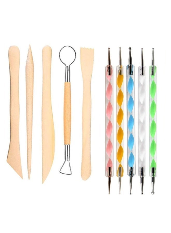 10 Pieces Polymer Clay Tools, Wooden Clay Sculpting Tools Clay Modelling Tools Pottery Tools Kit for Adults Kids Pottery Craft Sculpting Modeling Shaping Carving and Dotting - Image 1