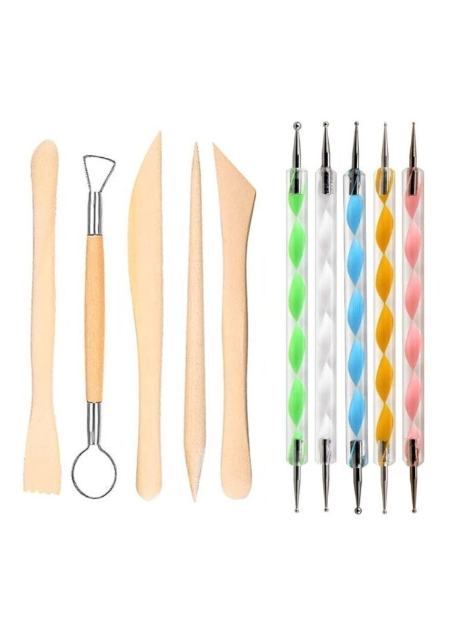 10 Pieces Polymer Clay Tools, Wooden Clay Sculpting Tools Clay Modelling Tools Pottery Tools Kit for Adults Kids Pottery Craft Sculpting Modeling Shaping Carving and Dotting - Image 3
