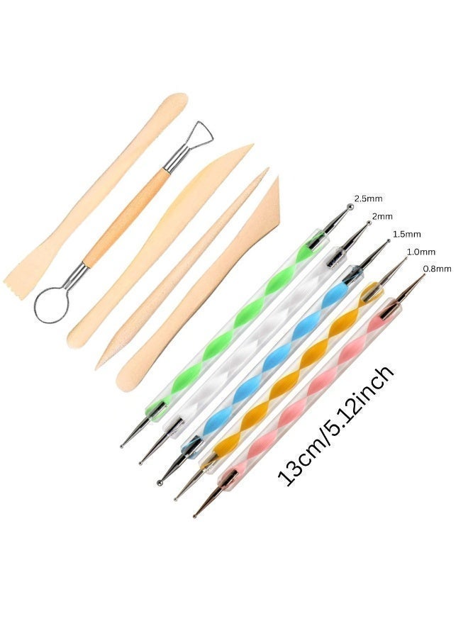 10 Pieces Polymer Clay Tools, Wooden Clay Sculpting Tools Clay Modelling Tools Pottery Tools Kit for Adults Kids Pottery Craft Sculpting Modeling Shaping Carving and Dotting - Image 4