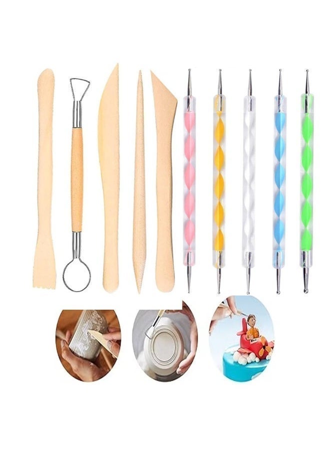 10 Pieces Polymer Clay Tools, Wooden Clay Sculpting Tools Clay Modelling Tools Pottery Tools Kit for Adults Kids Pottery Craft Sculpting Modeling Shaping Carving and Dotting - Image 2