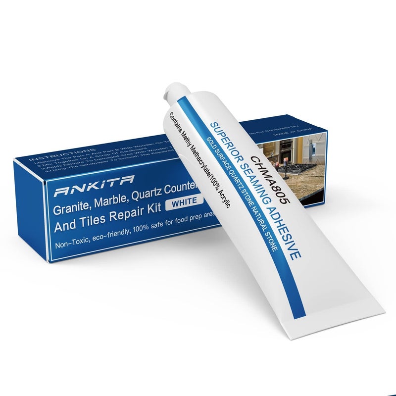 Ankita Quartz Countertop Repair Kit (White), Quick-Drying Quartz Repair Kit for Edge Chips, Cracks, Scratches, Nicks on Quartz, Granite, Marble, Porcelain and Other Natural Stone Surfaces - Image 1
