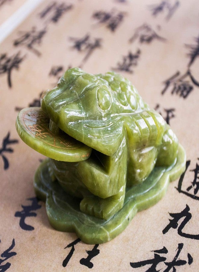 Addune Feng Shui Jade Money Frog Three Legged Wealth Frog or Money Toad Statue Car Dashboard Decors Attract Wealth and Good Luck (S, Green) - Image 2