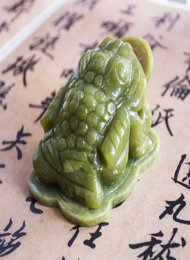 Addune Feng Shui Jade Money Frog Three Legged Wealth Frog or Money Toad Statue Car Dashboard Decors Attract Wealth and Good Luck (S, Green) - Image 4