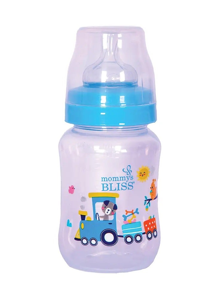 mommys BLISS زجاجة رضاعة للأطفال بفتحة واسعة 240 مل - زرقاء، خالية من BPA، مضادة للمغص، حلمة سيليكون ناعمة، مناسبة للمواليد الجدد - Image 1