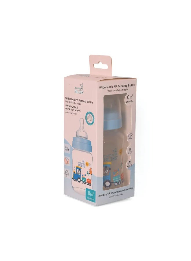 mommys BLISS زجاجة رضاعة للأطفال بفتحة واسعة 240 مل - زرقاء، خالية من BPA، مضادة للمغص، حلمة سيليكون ناعمة، مناسبة للمواليد الجدد - Image 2
