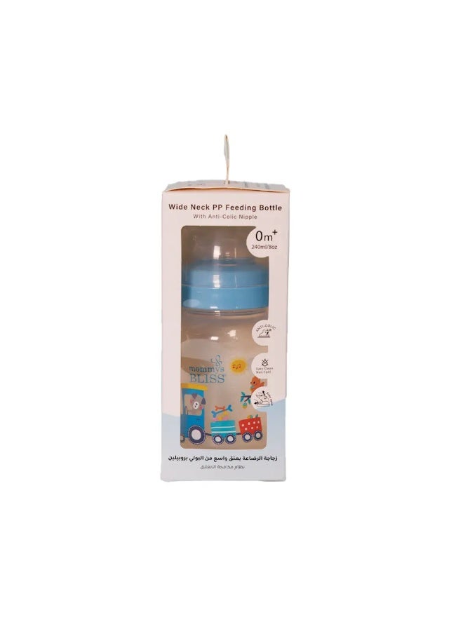 mommys BLISS زجاجة رضاعة للأطفال بفتحة واسعة 240 مل - زرقاء، خالية من BPA، مضادة للمغص، حلمة سيليكون ناعمة، مناسبة للمواليد الجدد - Image 3