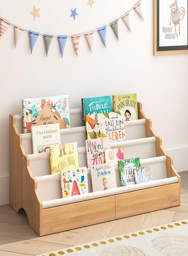 ELYKEN Toddler Bookshelf for Kids Rooms, Nursery Book Shelves with Open Forward Display, Montessori Book shelf for Baby Room, Small Children Classroom Books Rack Storage, Reading Corner for Kid, Beige - Image 1
