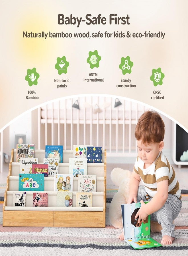 ELYKEN Toddler Bookshelf for Kids Rooms, Nursery Book Shelves with Open Forward Display, Montessori Book shelf for Baby Room, Small Children Classroom Books Rack Storage, Reading Corner for Kid, Beige - Image 2