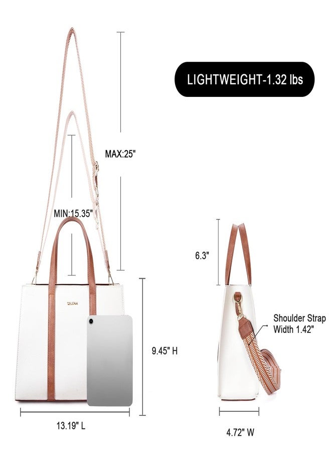 Telena Leather Tote Bag for Women Crossbody Tote Purse Handbag with Compartments and Adjustable Strap Beige Brown - Image 3