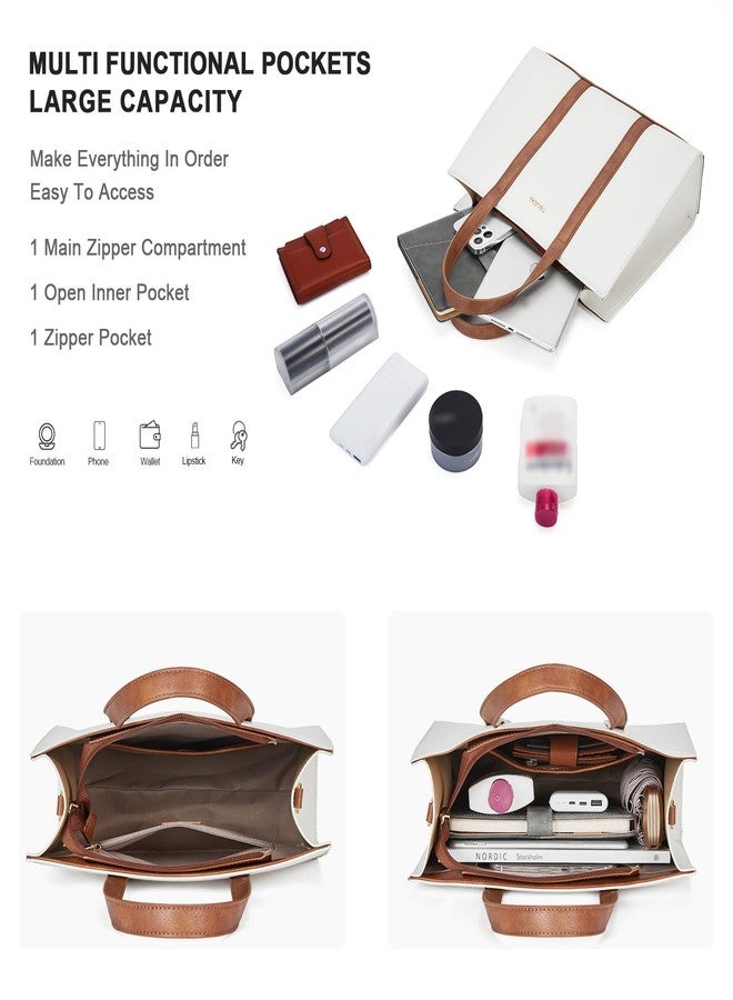 Telena Leather Tote Bag for Women Crossbody Tote Purse Handbag with Compartments and Adjustable Strap Beige Brown - Image 5