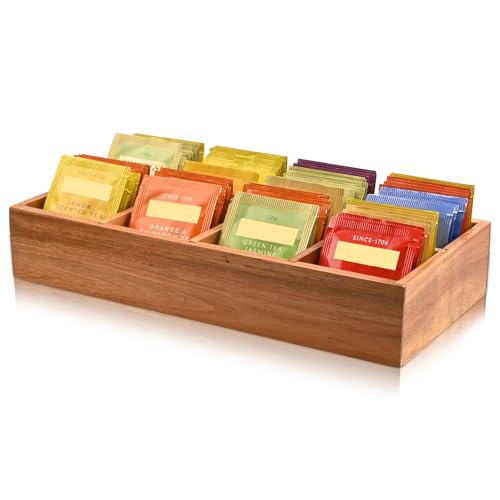Chicvilla Acacia Wood Tea Bag Organizer with 8 Slots – Tea Bag Holder and Tea Organizer, Sugar Packet Storage for Countertops - Image 1
