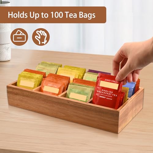 Chicvilla Acacia Wood Tea Bag Organizer with 8 Slots – Tea Bag Holder and Tea Organizer, Sugar Packet Storage for Countertops - Image 5
