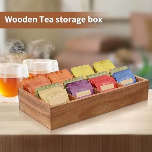 Chicvilla Acacia Wood Tea Bag Organizer with 8 Slots – Tea Bag Holder and Tea Organizer, Sugar Packet Storage for Countertops - Image 2