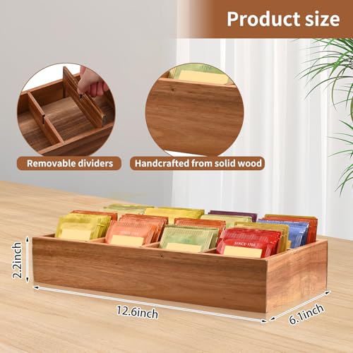 Chicvilla Acacia Wood Tea Bag Organizer with 8 Slots – Tea Bag Holder and Tea Organizer, Sugar Packet Storage for Countertops - Image 3