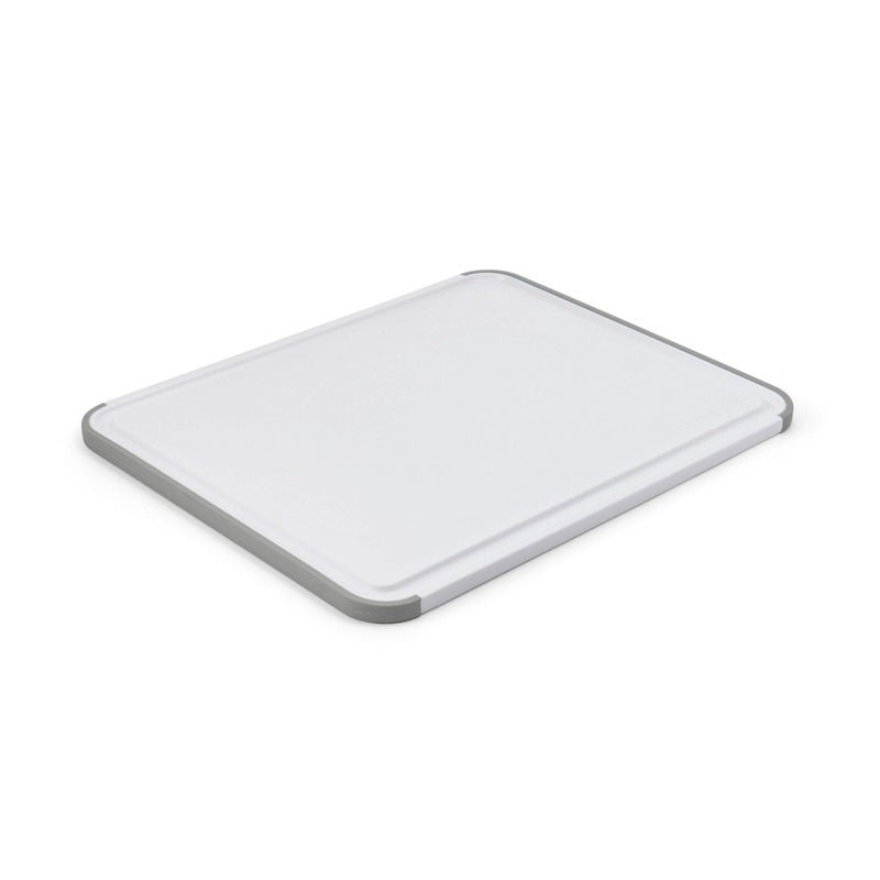 KitchenAid Classic Plastic Cutting Board with Perimeter Trench and Non Slip Edges Dishwasher Safe 11 inch x 14 inch White and Gray