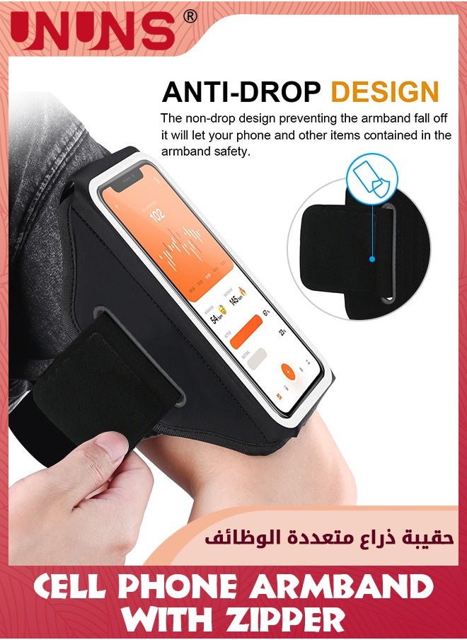 UNUNS - Phone Armband For Running, Cell Phone Running Armband with Airpods Zipper Pocket, Armband Case Running Holder For iPhone  15 14 13, Galaxy S23 S22, Sweatproof Arm Band With Card/Key Bag - Image 1