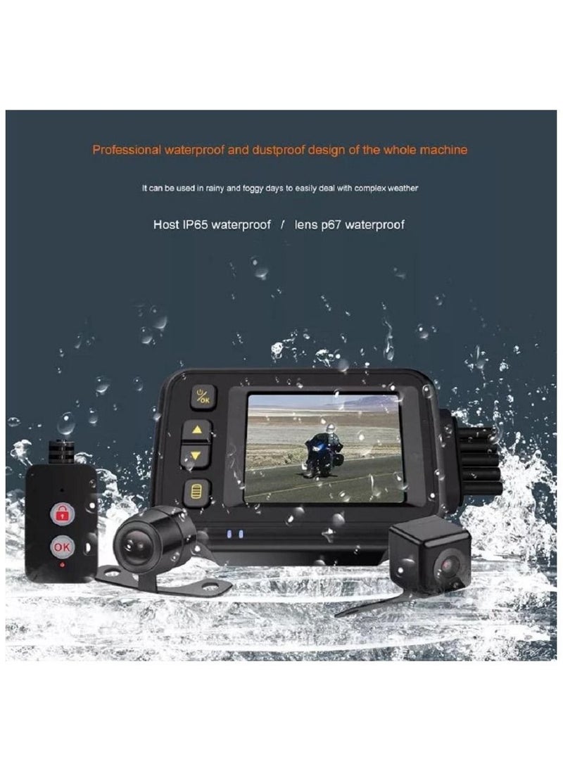 Generic - Waterproof Motorcycle Dash Cam Front + Rear Camera 2 inch Display Motorbike DVR System with G Sensor Parking Monitor - Image 1