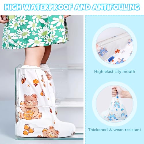 PALAY® Rain Shoe Covers for Kids, 3 Pairs Slip-On Shoe Covers with Elastic Collar, Knee-Length, Fashion Cartoon Wear-Resistant, for Kids 5-12 Years Old - Image 4
