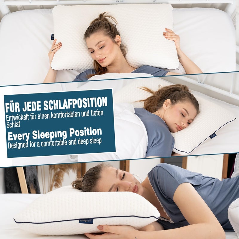 alkamto Memory Foam Pillow 70 x 45 cm - Ergonomic Neck Support Pillow - Oeko-Tex Certified - Thermoregulating Cover - Hypoallergenic & Washable - For Back & Side Sleepers - Image 3
