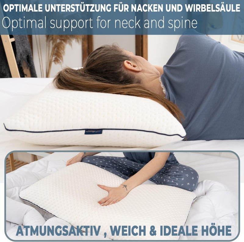 alkamto Memory Foam Pillow 70 x 45 cm - Ergonomic Neck Support Pillow - Oeko-Tex Certified - Thermoregulating Cover - Hypoallergenic & Washable - For Back & Side Sleepers - Image 4