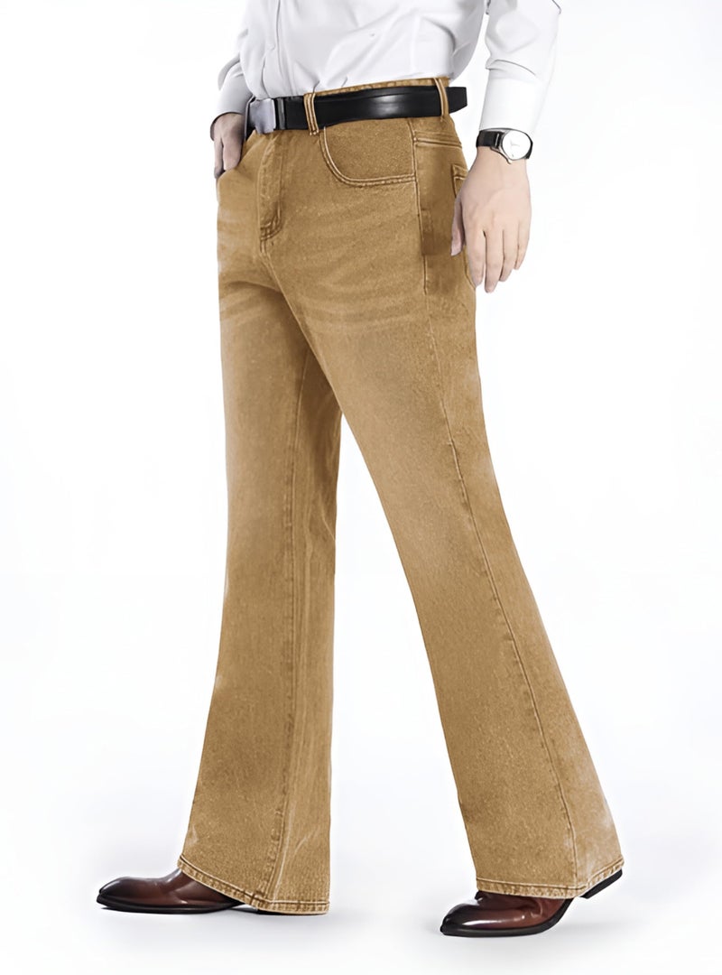 Ben Martin Men’s Bell Bottom Jeans || Bootcut Denim Pants || Wide Leg Flared Jean's for Men || High Waist Stretchable Retro Fit || Cotton Jean for College Casual Khaki, Size 34 (0) - Image 2
