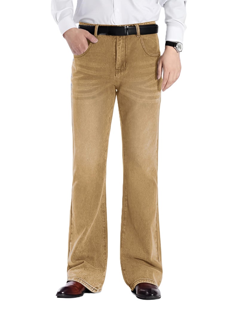 Ben Martin Men’s Bell Bottom Jeans || Bootcut Denim Pants || Wide Leg Flared Jean's for Men || High Waist Stretchable Retro Fit || Cotton Jean for College Casual Khaki, Size 34 (0) - Image 1
