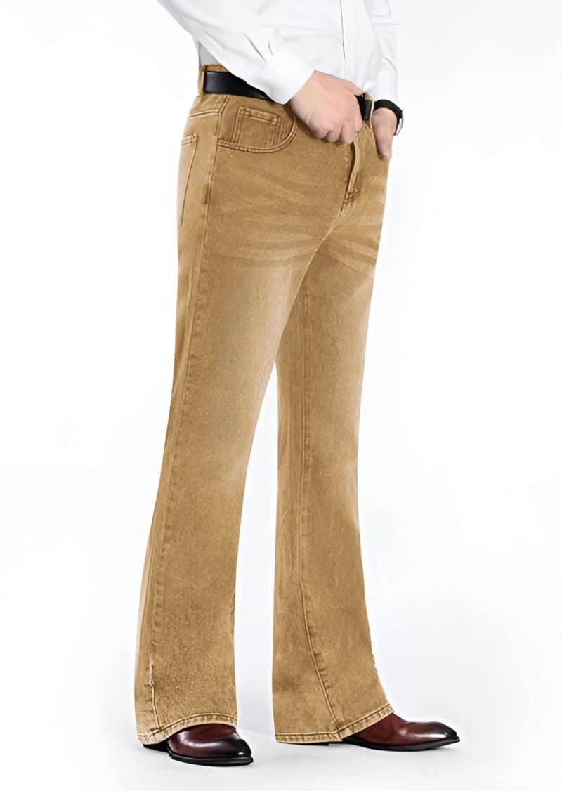 Ben Martin Men’s Bell Bottom Jeans || Bootcut Denim Pants || Wide Leg Flared Jean's for Men || High Waist Stretchable Retro Fit || Cotton Jean for College Casual Khaki, Size 34 (0) - Image 4