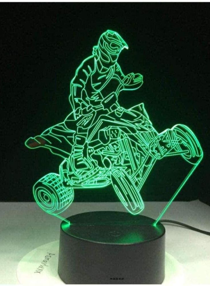 althiqahkey Multicolor Night Light Four Wheels Mountain Car Motor Racing Sport 3D Lamp 7/16 Color USB Night Lamp LED Lights for Kids Birthday Motocross Ride Gift - Image 1